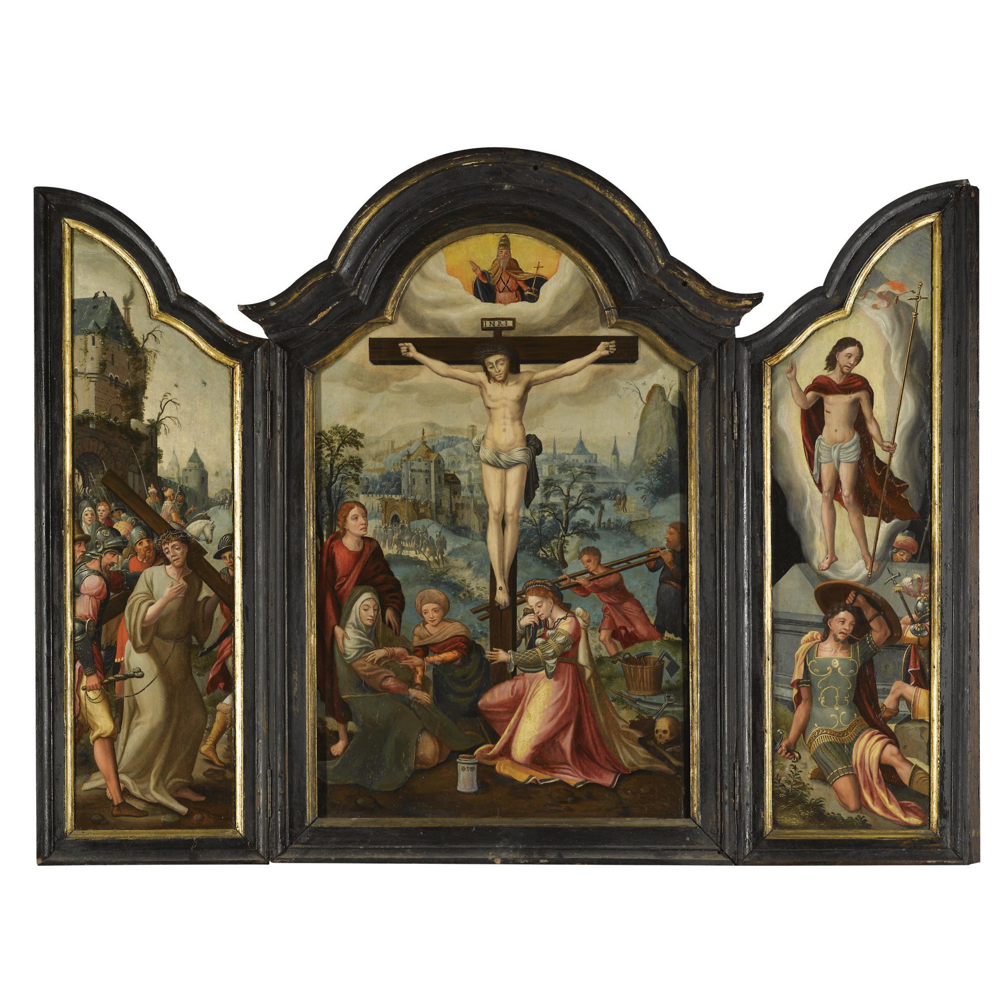 A Triptych Of The Passion Of Christ Central Panel: The Crucifixion Left ...