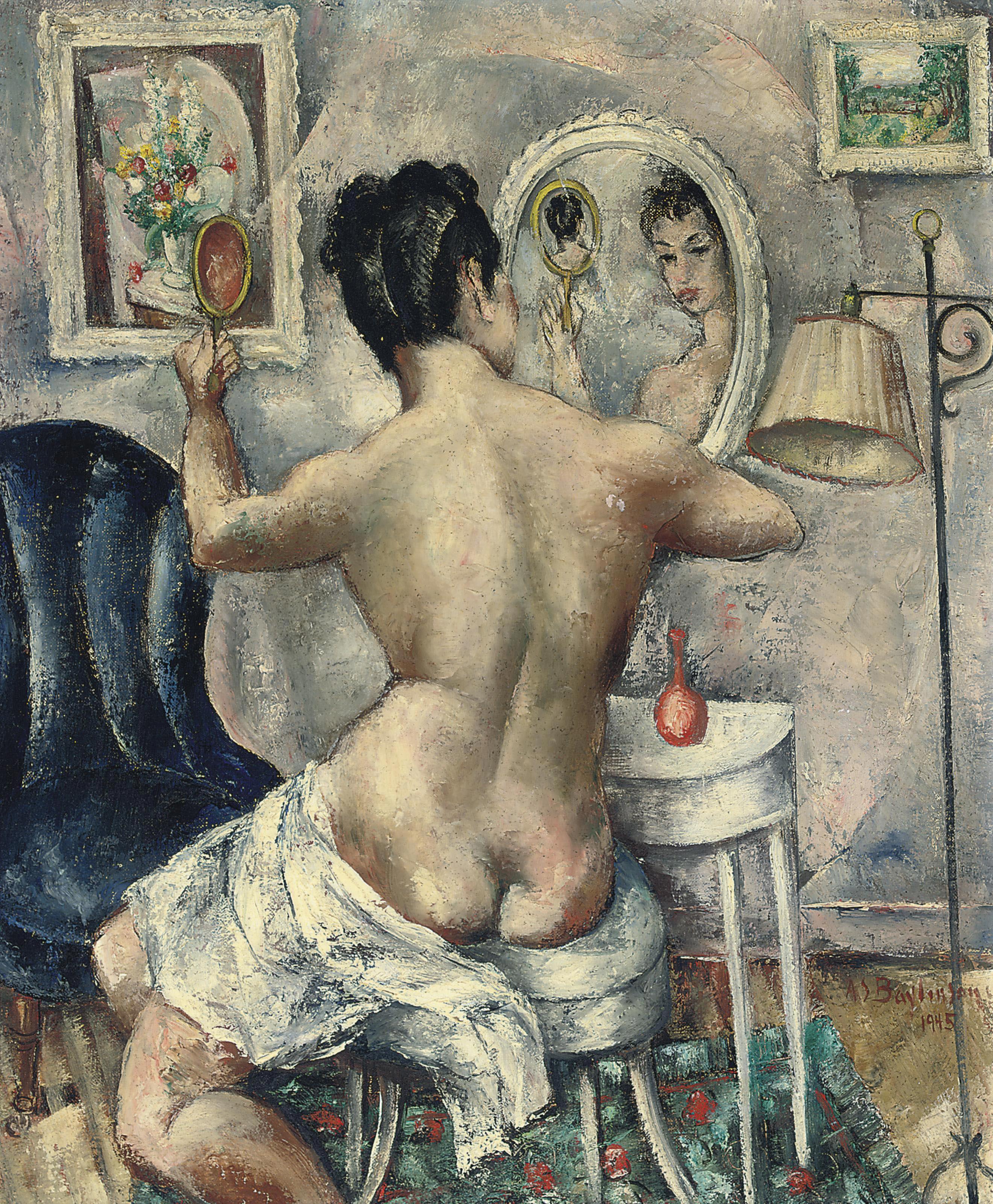 Nude seated in her Boudoir by Abraham S. Baylinson | Art.Salon