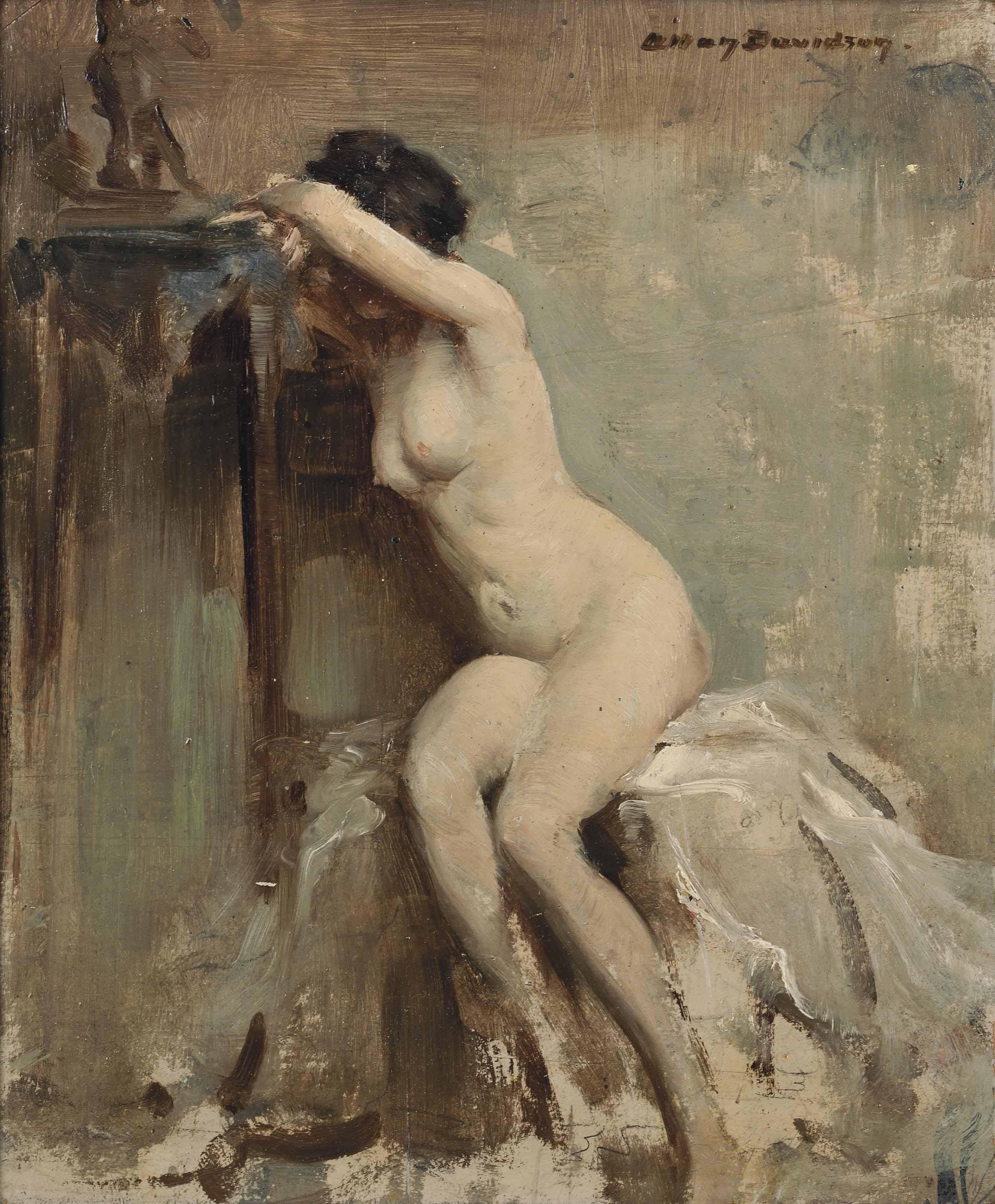 Seated nude by Allan Douglas Davidson, R.O.I., R.B.A. | Art.Salon