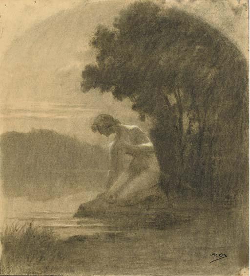 Un Paysage Avec Une Femme Nue Agenouillée Au Bord Dun Lac By Alphonse Osbert Artsalon