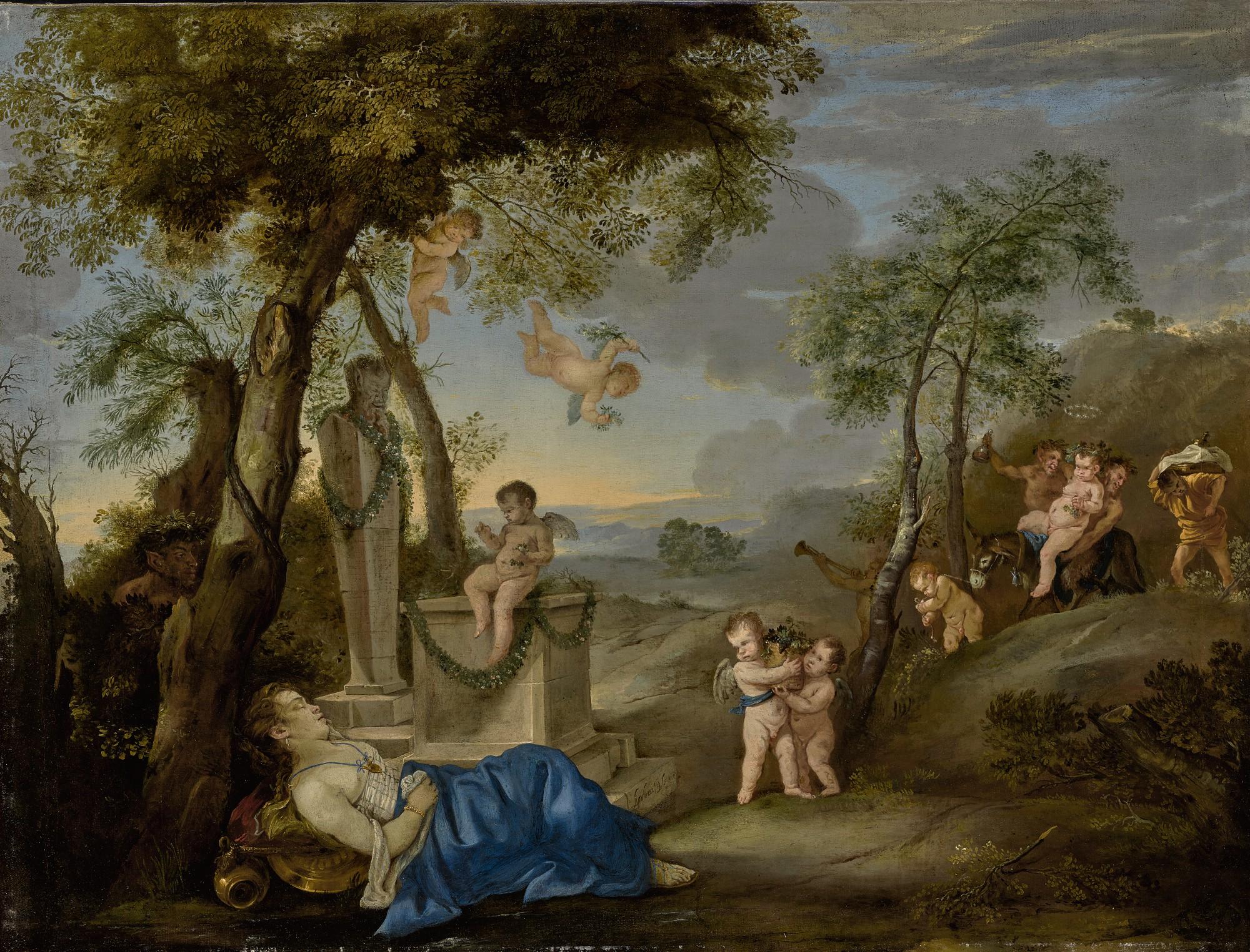 Ariadne Asleep In A Classical Landscape With Silenus And His Retinue ...