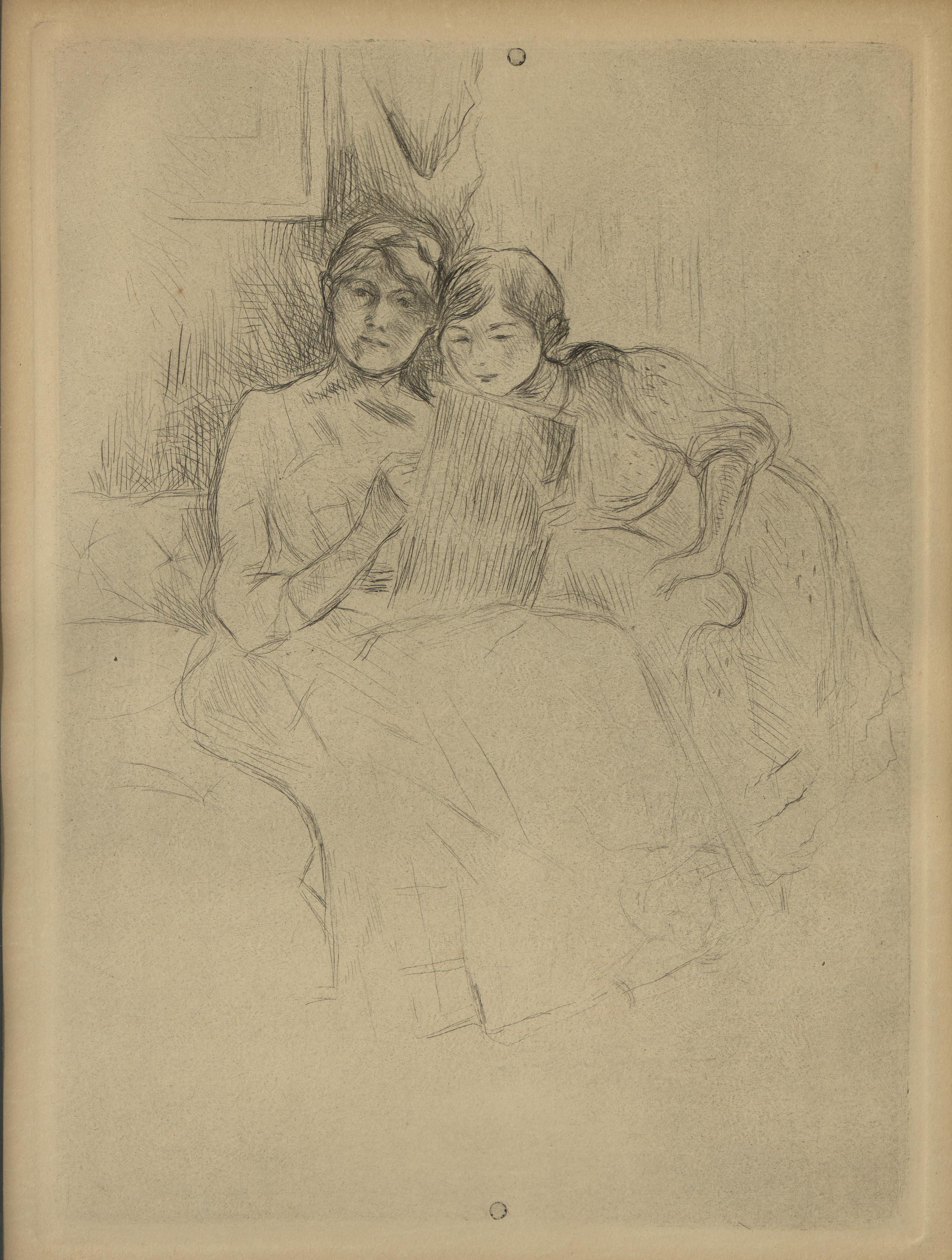 Berthe Morisot dessinat, avec sa fille (Berthe Morisot drawing, with ...