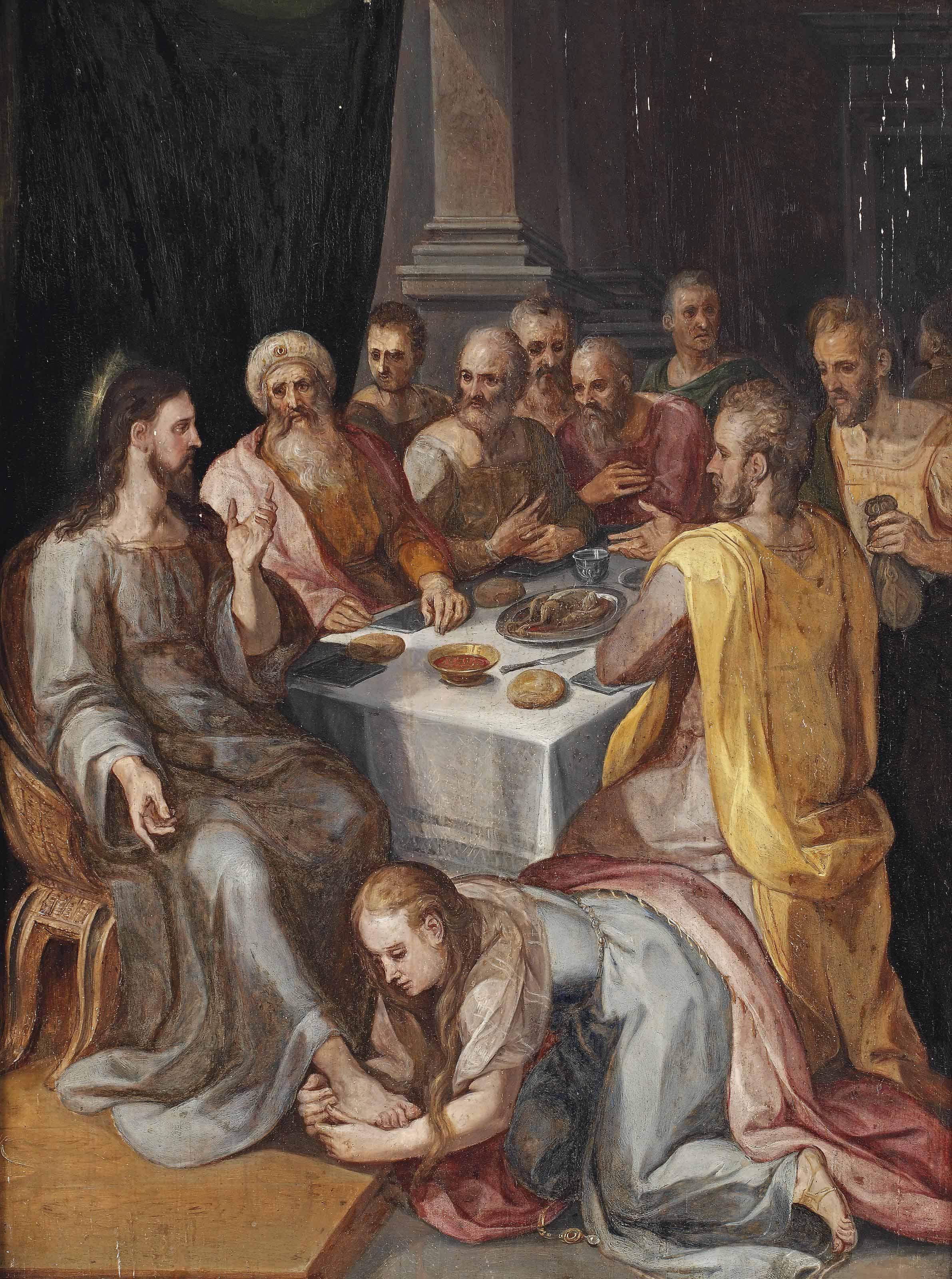 Mary Magdalen washing Christ's feet in the house of Simon the Pharisee ...