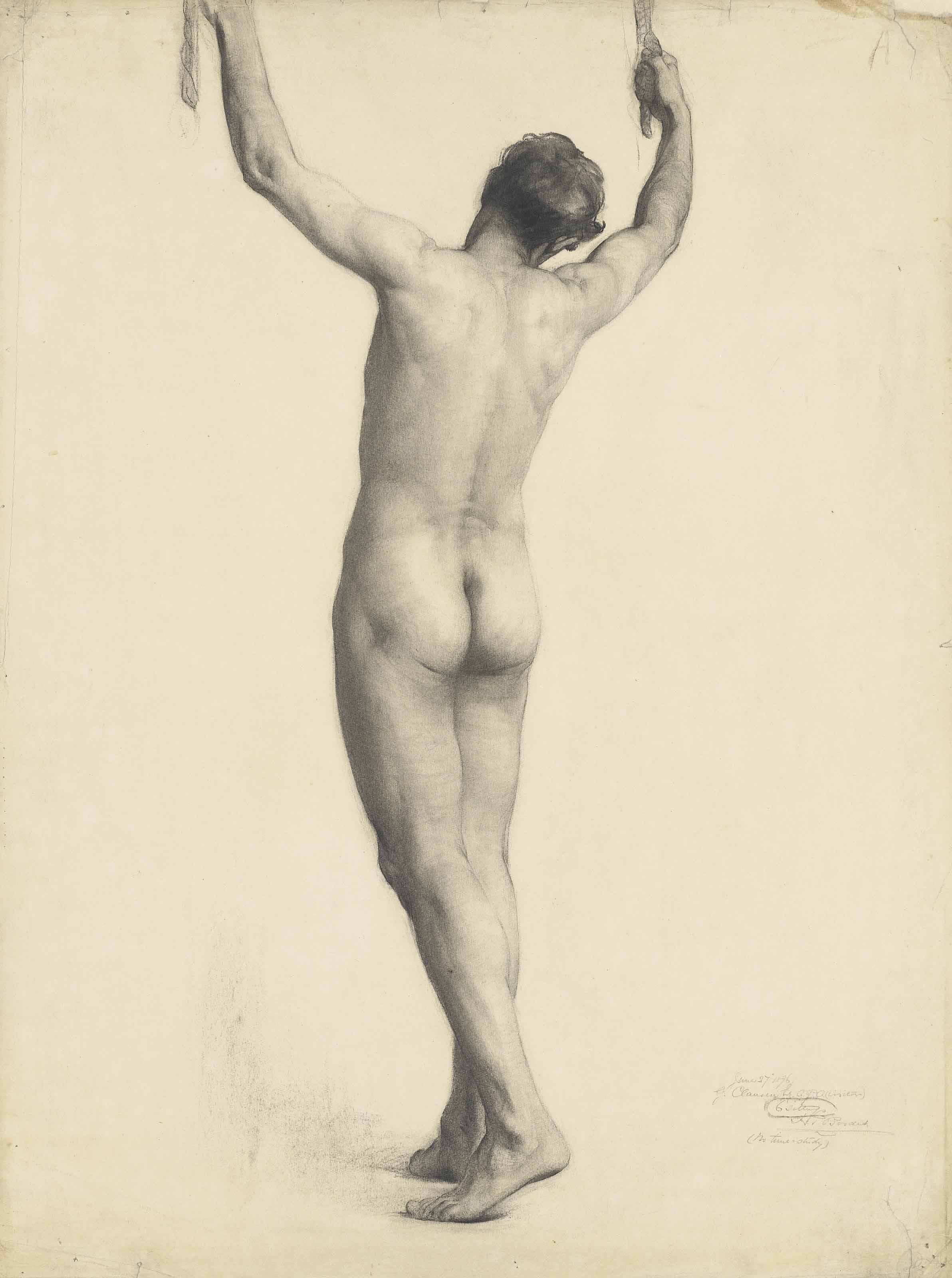 A Male Nude With Arms Raised, Seen From Behind; And Six Further Studies Of  Male Nudes Executed At The Royal Academy Schools by Francis Owen Salisbury  | Art.Salon