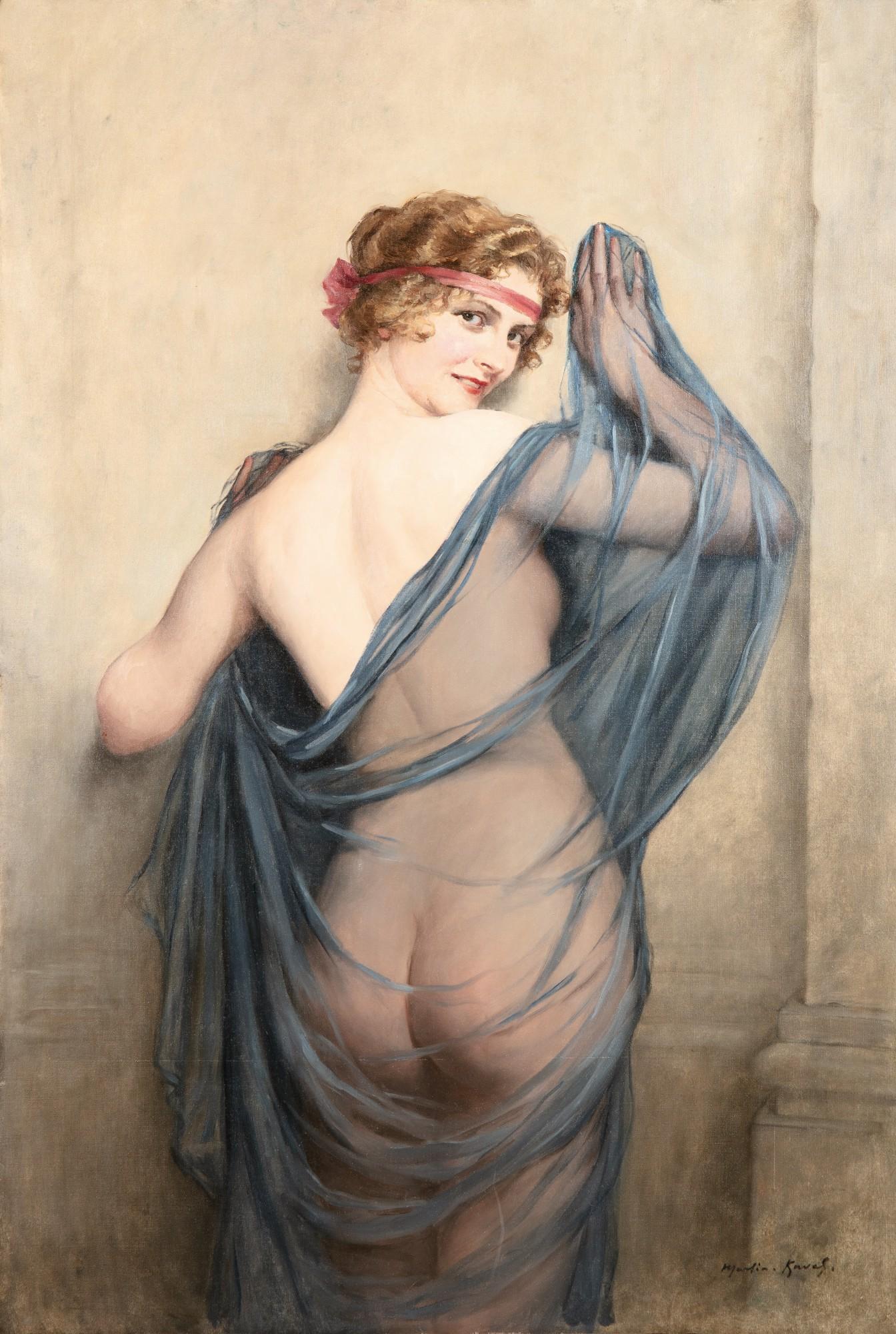 François Martin-Kavel | A Nude Woman With A Blue Veil by François  Martin-Kavel | Art.Salon