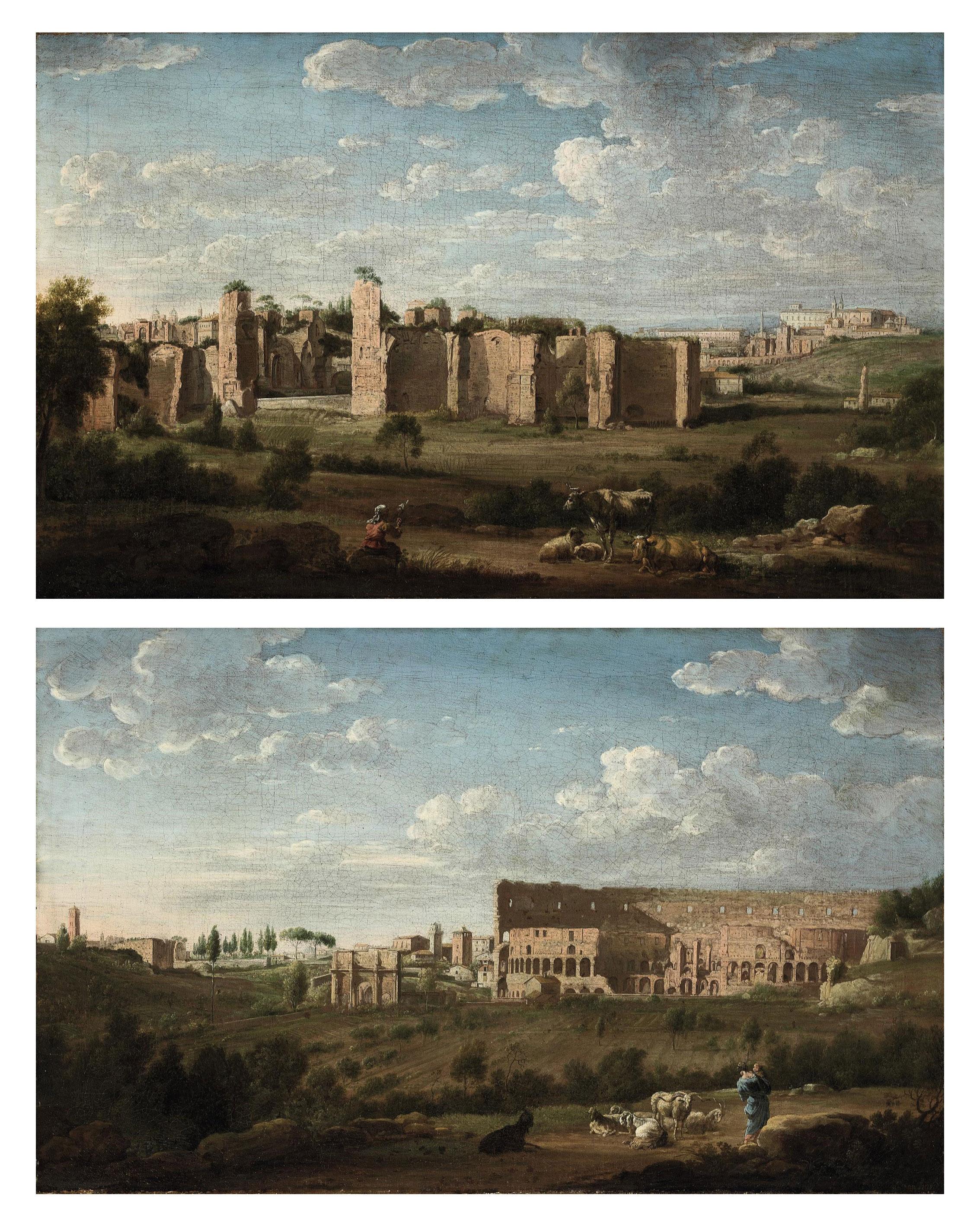 The Baths Of Caracalla With The Lateran Beyond Rome And The Colosseum With The Arch Of