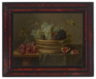 An Elaborate Basket of Flowers and a Tazza with Grapes