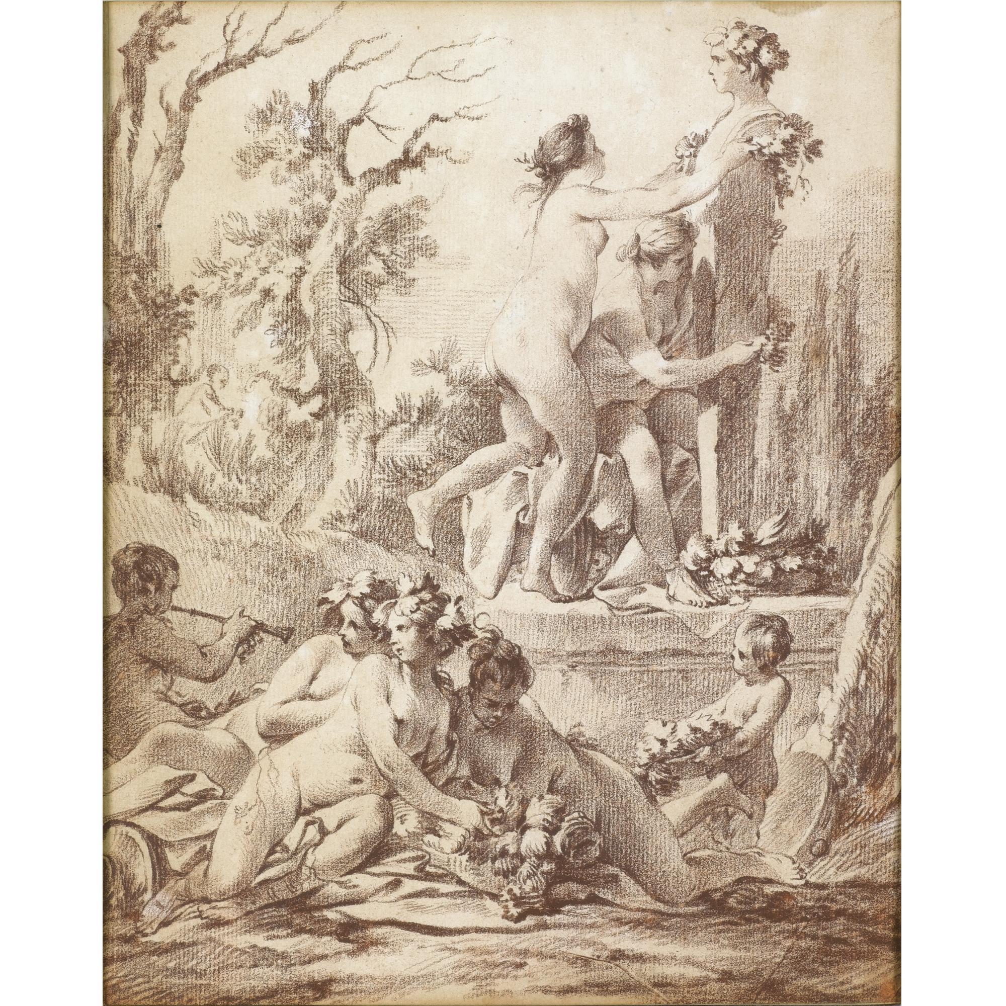 A Bacchanale: Naked Nymphs Decorating A Herm by Jean-Baptiste-Marie Pierre  | Art.Salon