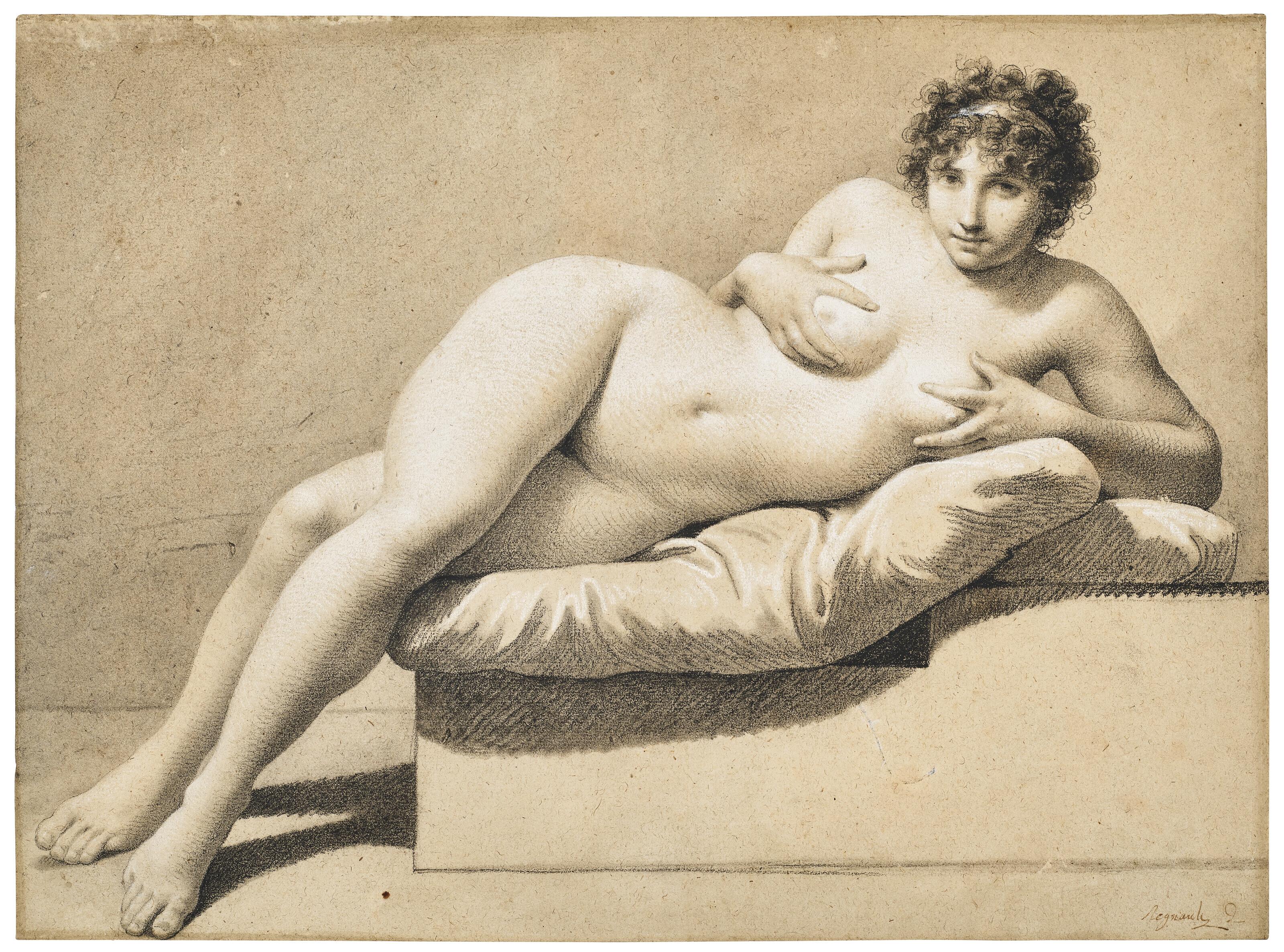 A reclining female nude by Jean-Baptiste Regnault | Art.Salon