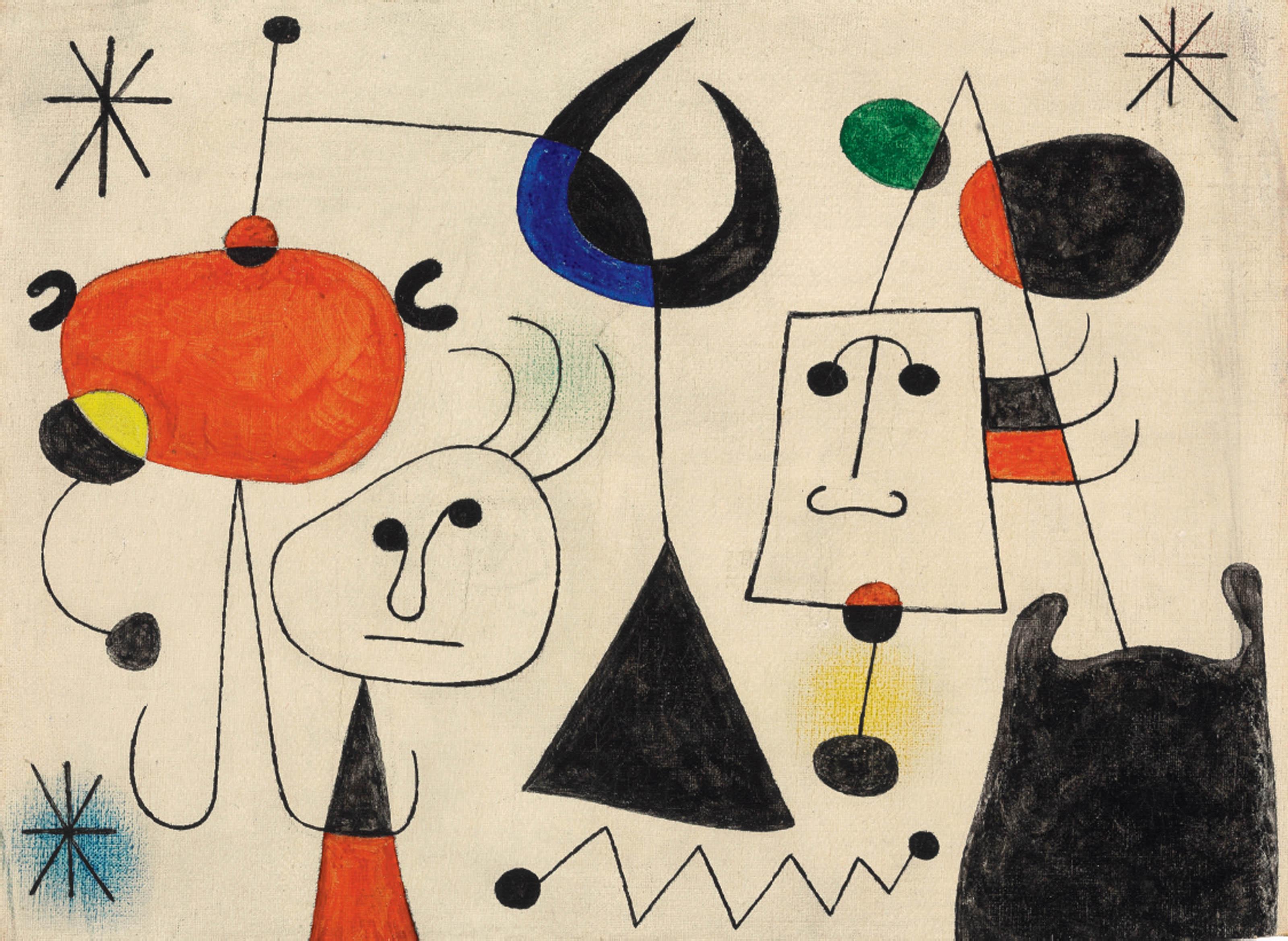 Personnages et oiseau dans la nuit by Joan Miro | Art.Salon