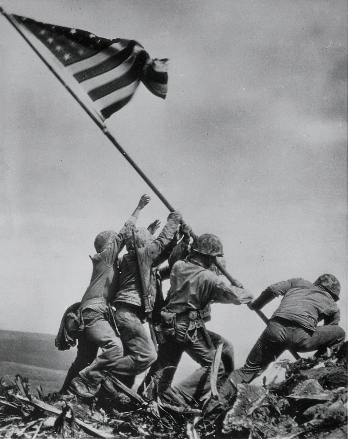 Raising the Flag, Mt. Suribachi, Iwo Jima, February 23, 1945 by Joe ...