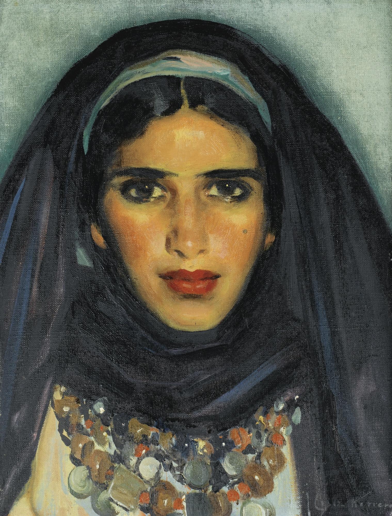 Portrait De Jeune Marocainejose-Herrerilla Cruz Herrera ; Portrait Of A  Young Moroccan Girl ; Signed Lower Right ; Oil On Canvas by Jose-Herrerilla  Cruz Herrera | Art.Salon