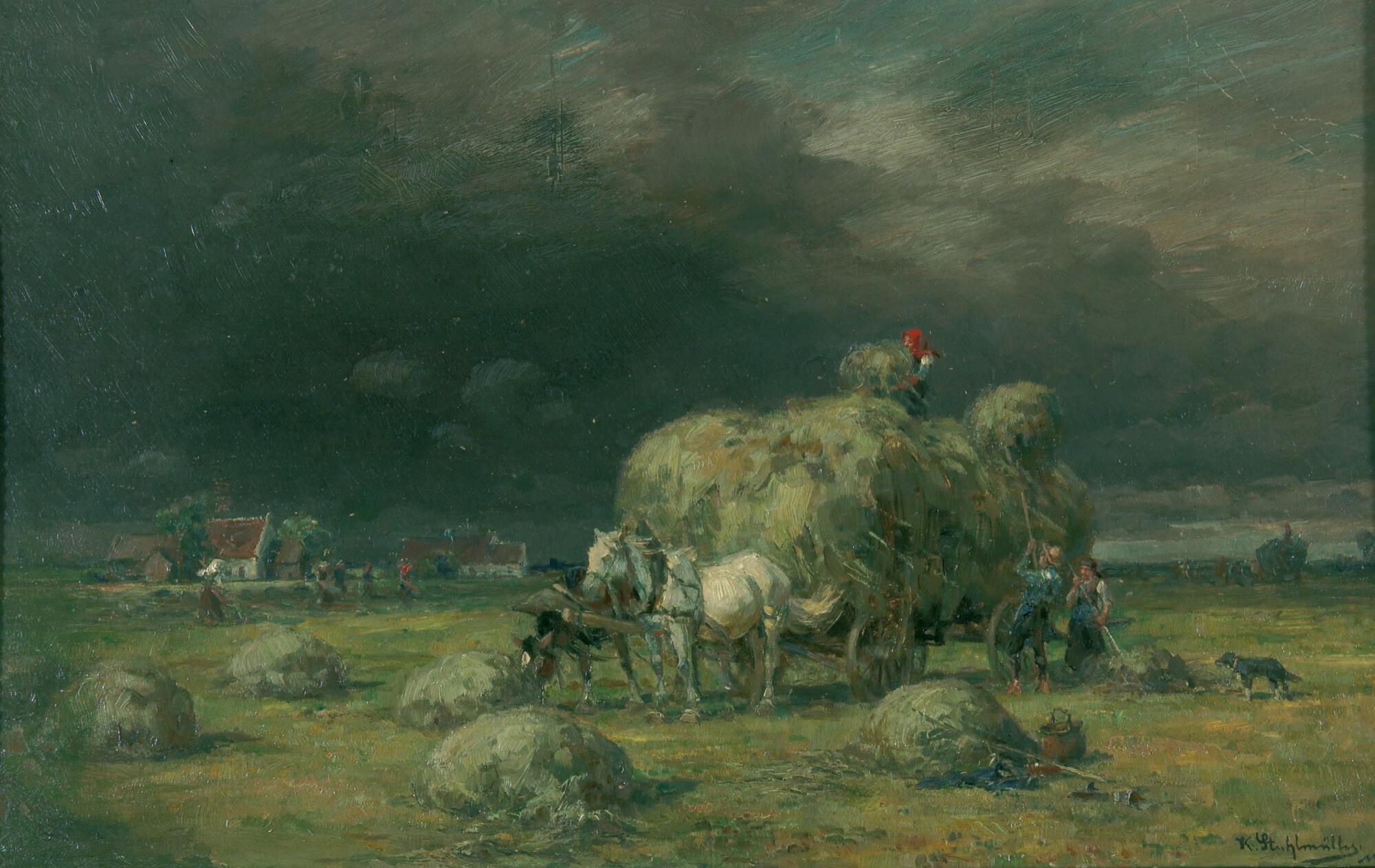 Heuernte bei aufziehendem Gewitter. by Karl Stuhlmüller | Art.Salon