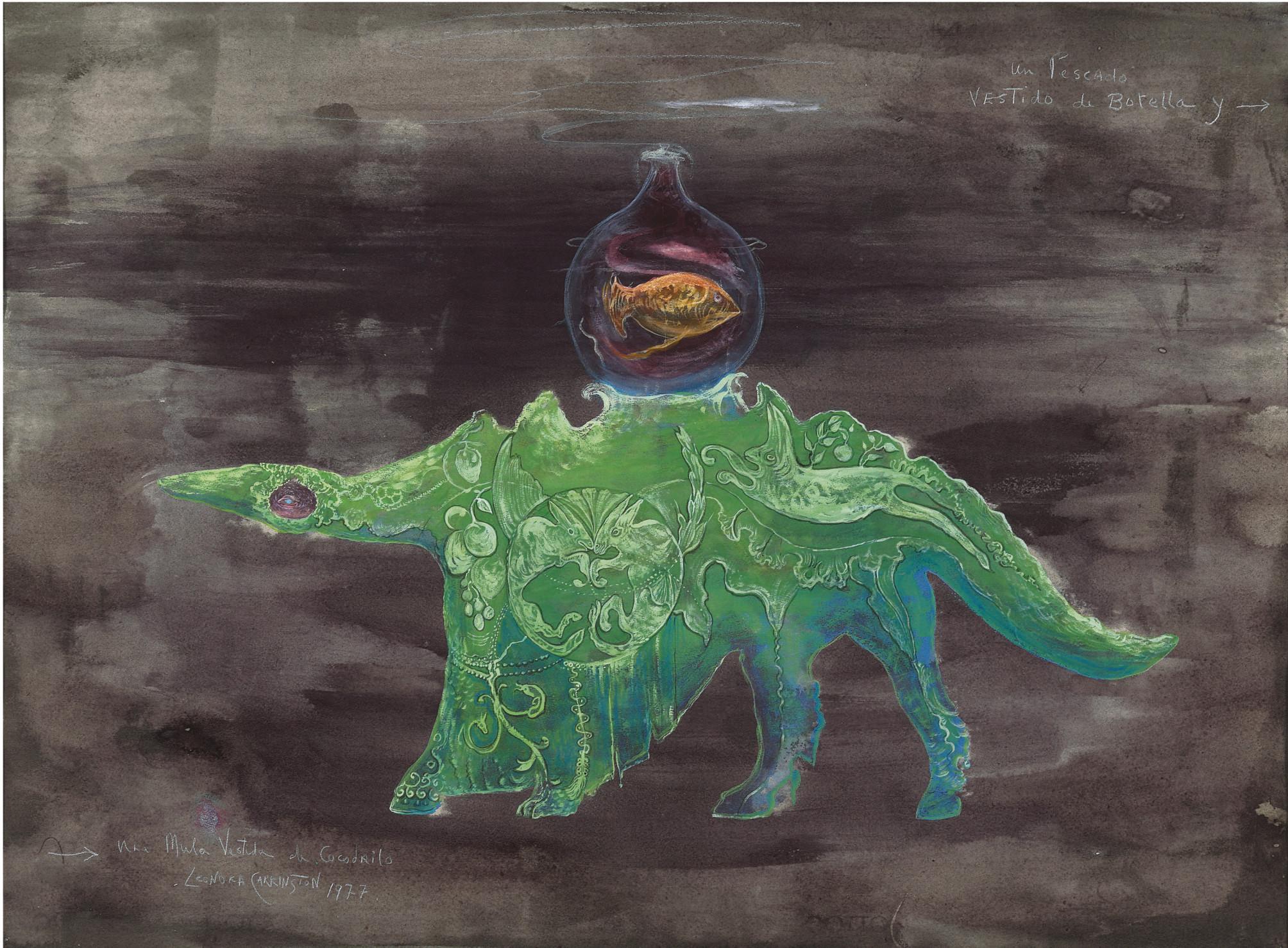 Un pescado vestido de botella y una mula vestida de cocodrilo by Leonora  Carrington 