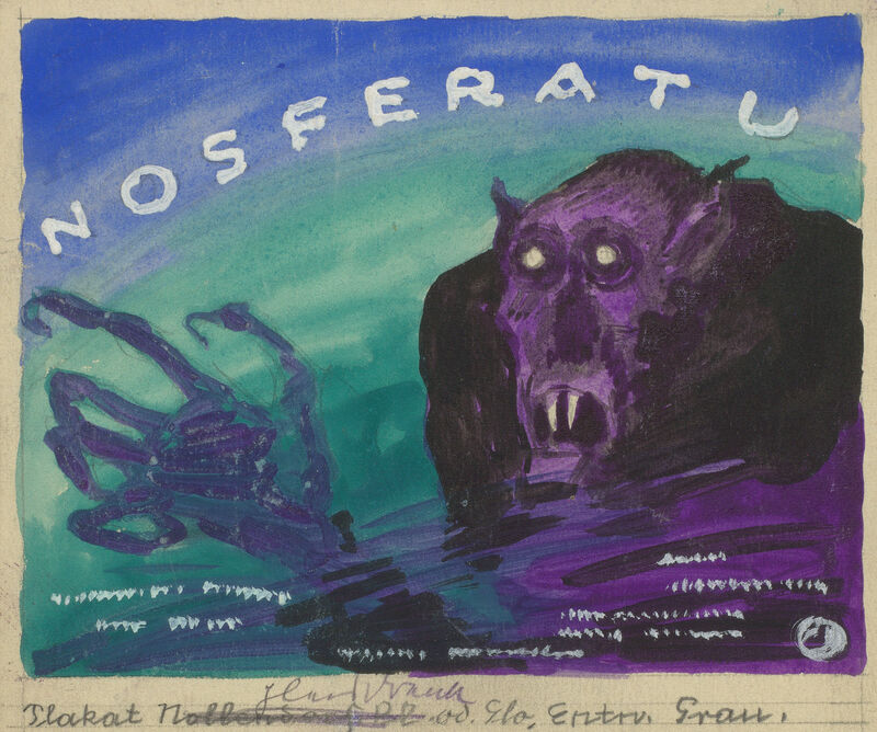 Albin Grau, Entwurf Filmplakat Nosferatu, 1921 Aquarell auf Halbkarton, 16 x 19cm Bildnachlass Albin Grau, Kantonsbibliothek Appenzell Ausserrhoden, Trogen (Schweiz)