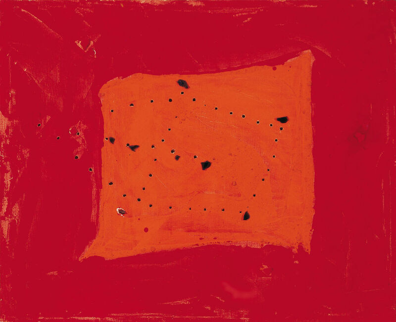 Lucio Fontana, Concetto spaziale. Rosso e pietre, 1954