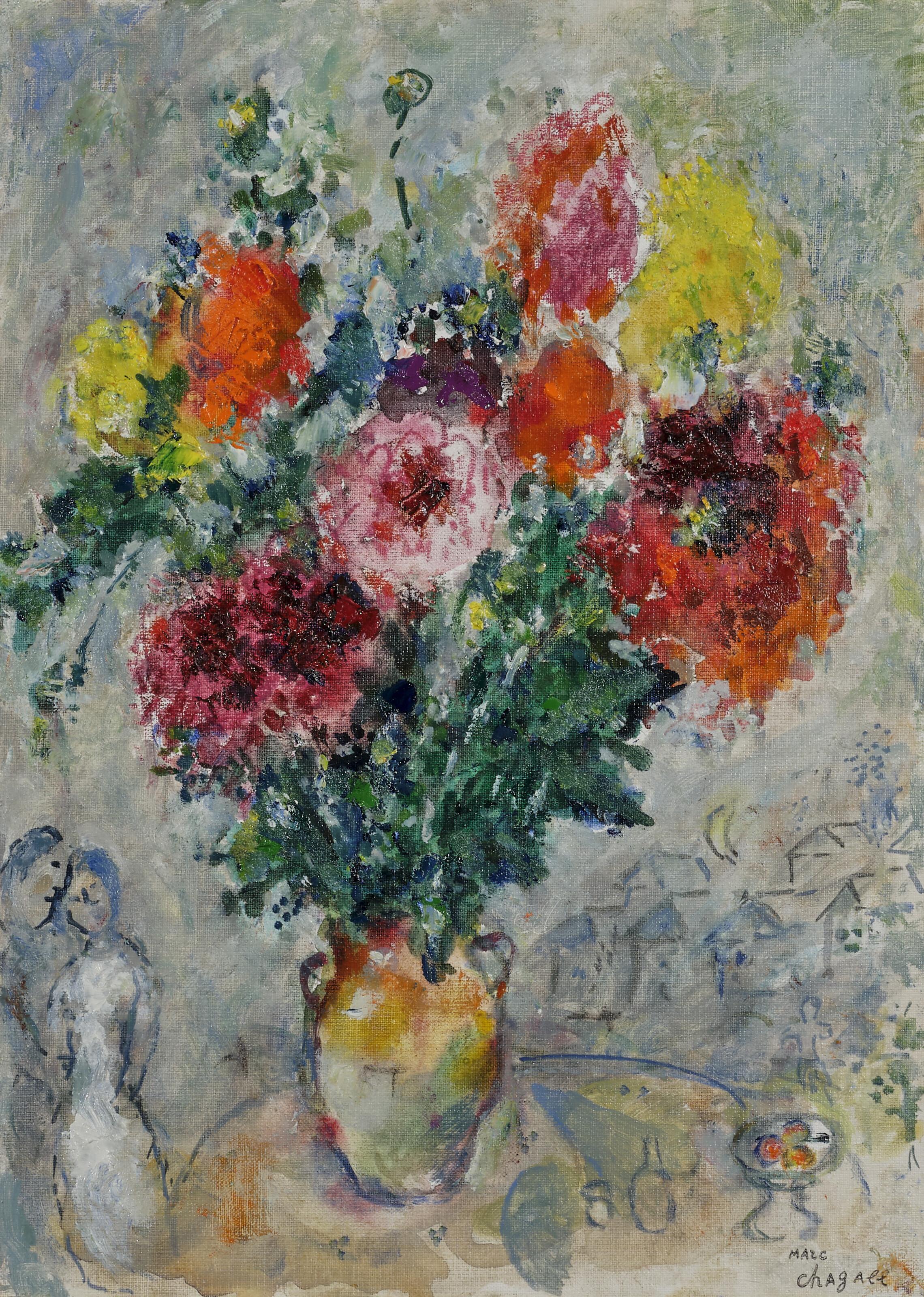 Bouquet de fleurs et amoureux by Marc Chagall | Art.Salon