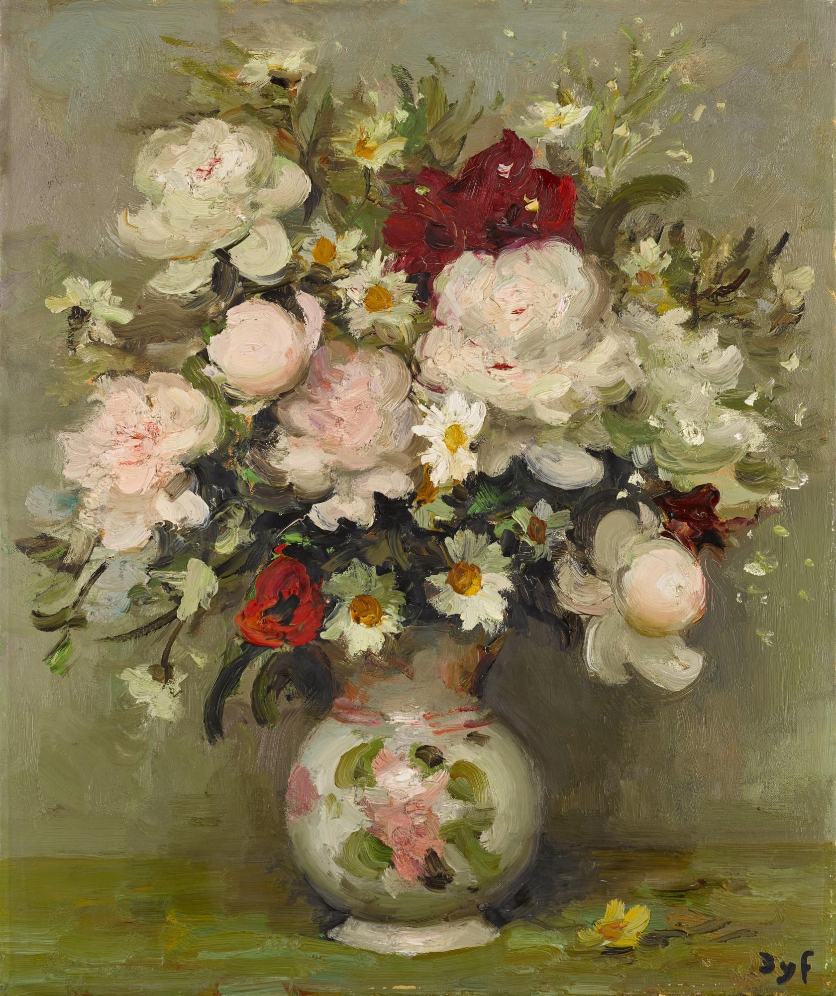 Pivoines et fleurs variées au vase rose by Marcel Dyf | Art.Salon
