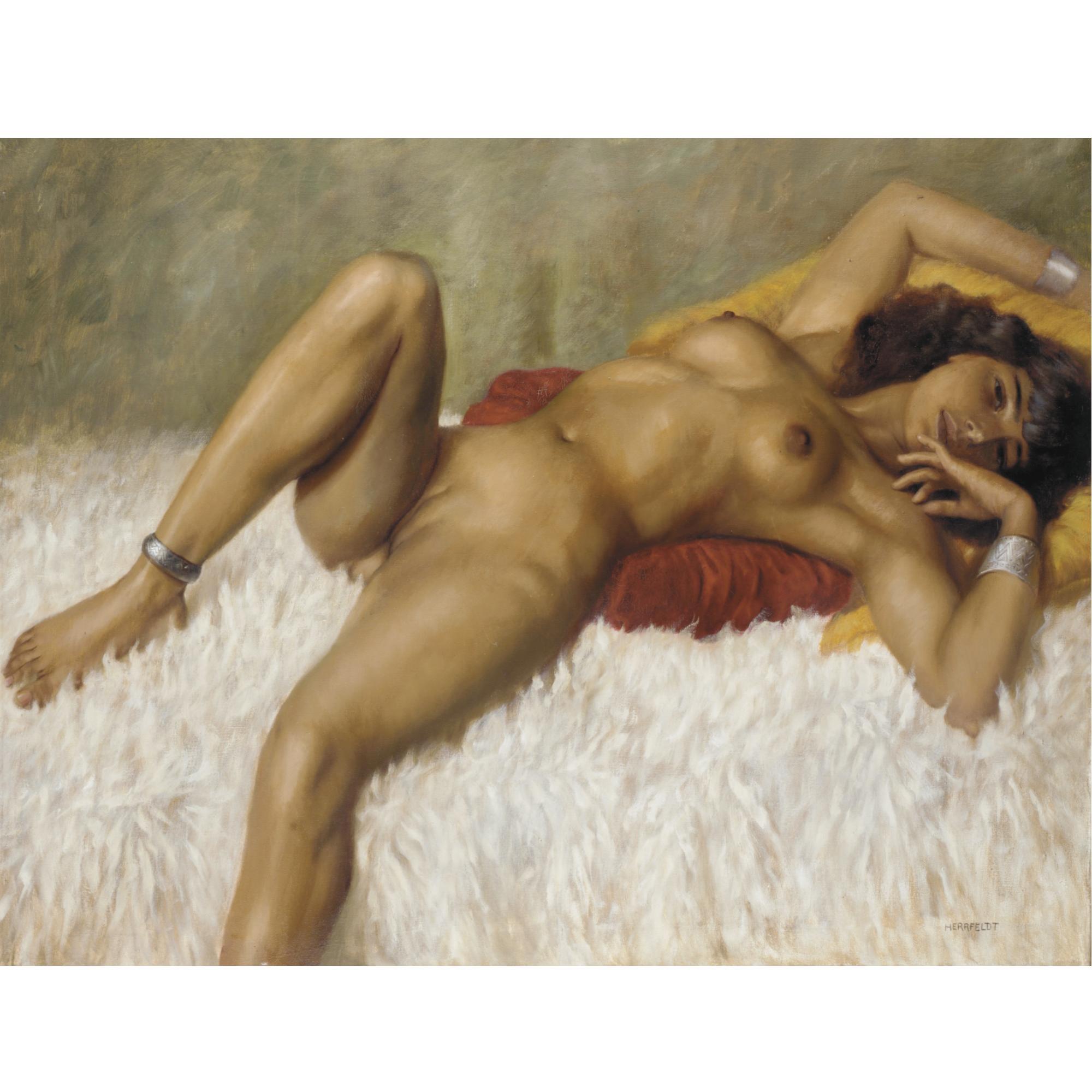 Reclining Nude On A Rug by Marcel Renée Herrfeldt | Art.Salon