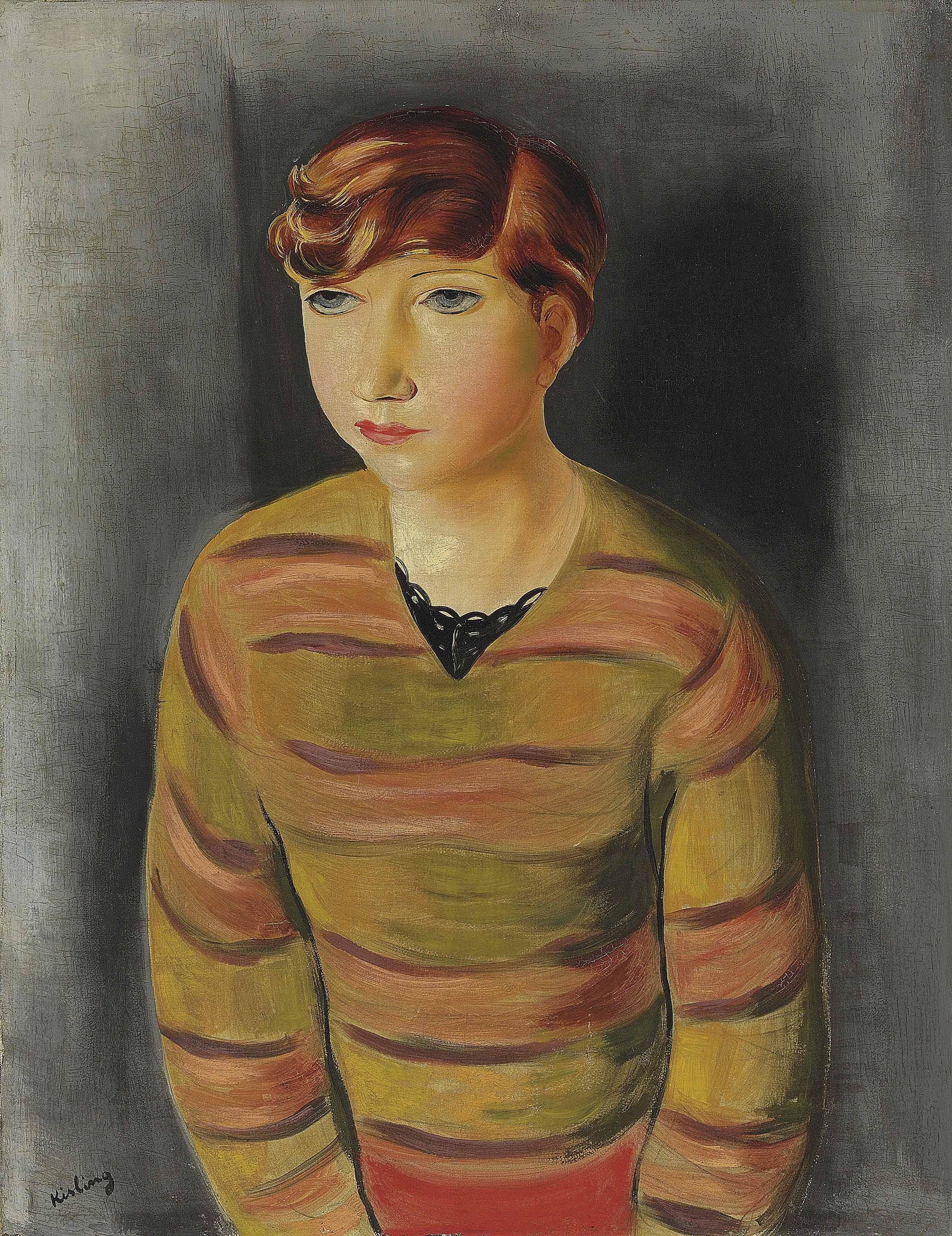 Jeune femme au pull rayé by Moïse Kisling | Art.Salon