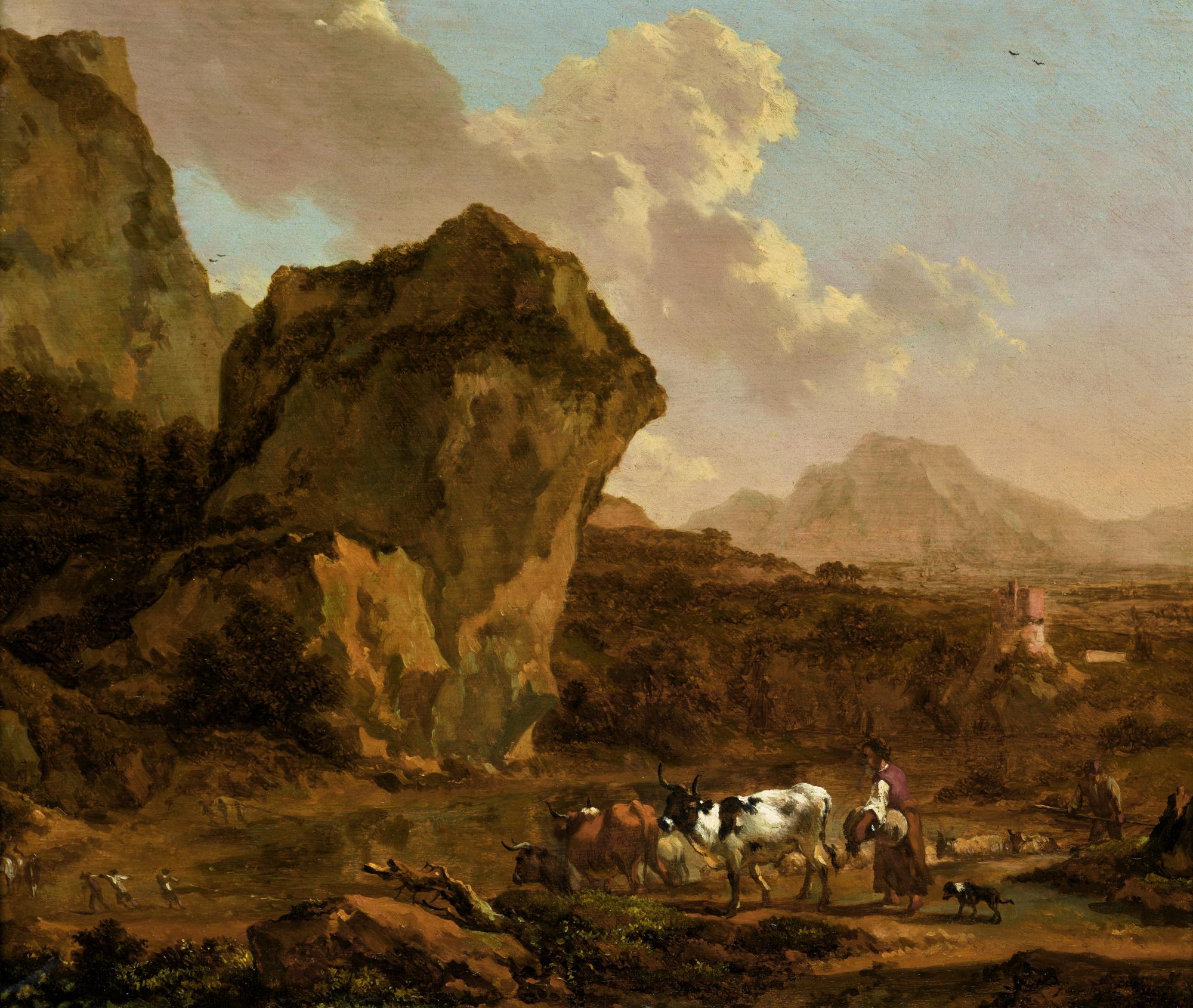 An Italianate Mountain Landscape With A Peasant Woman Herding Her ...