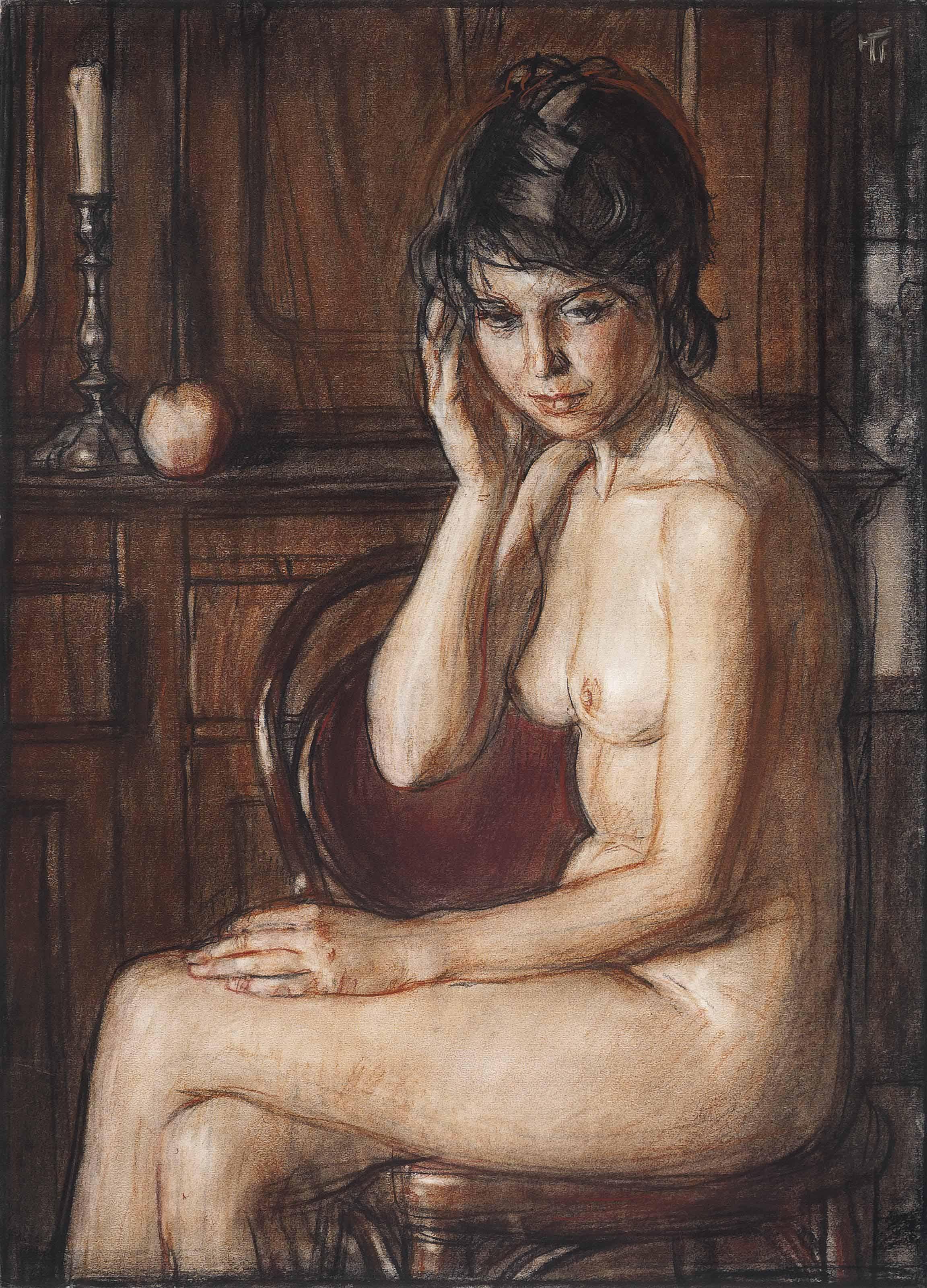 Young Girl Playing A Guitar; Seated Nude (Illustrated); And Female Head  Study by Oleg Grosse | Art.Salon