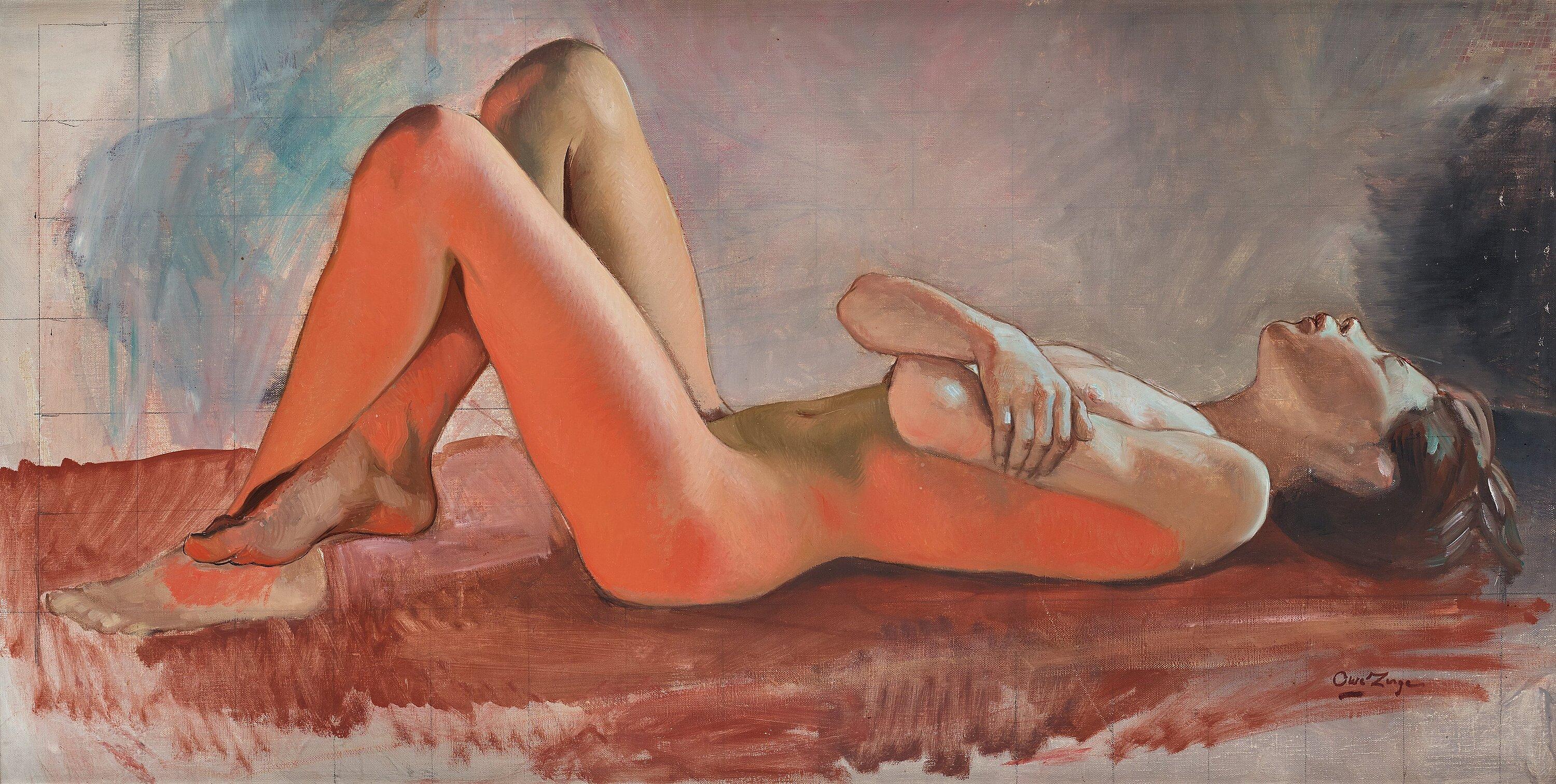 Nude in front of a fireplace by Owe Zerge | Art.Salon