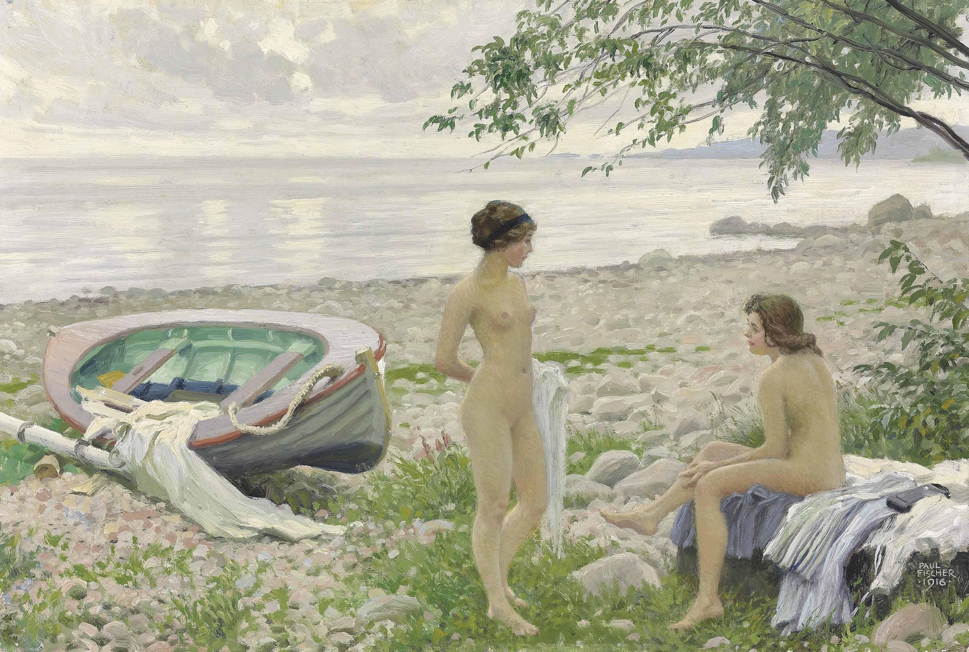 On the beach (På stranden) by Paul Gustave Fischer | Art.Salon