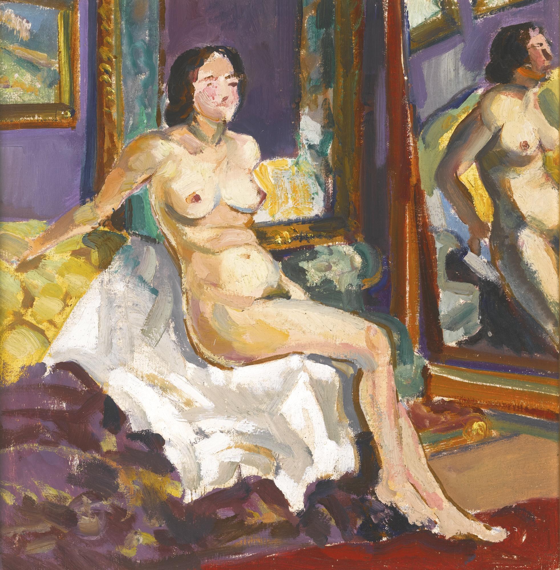 Seated Nude By A Mirror by Sergei Ivanovich Lobanov | Art.Salon